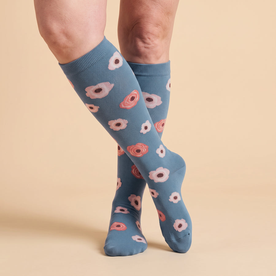 Floral Blue Compression Socks